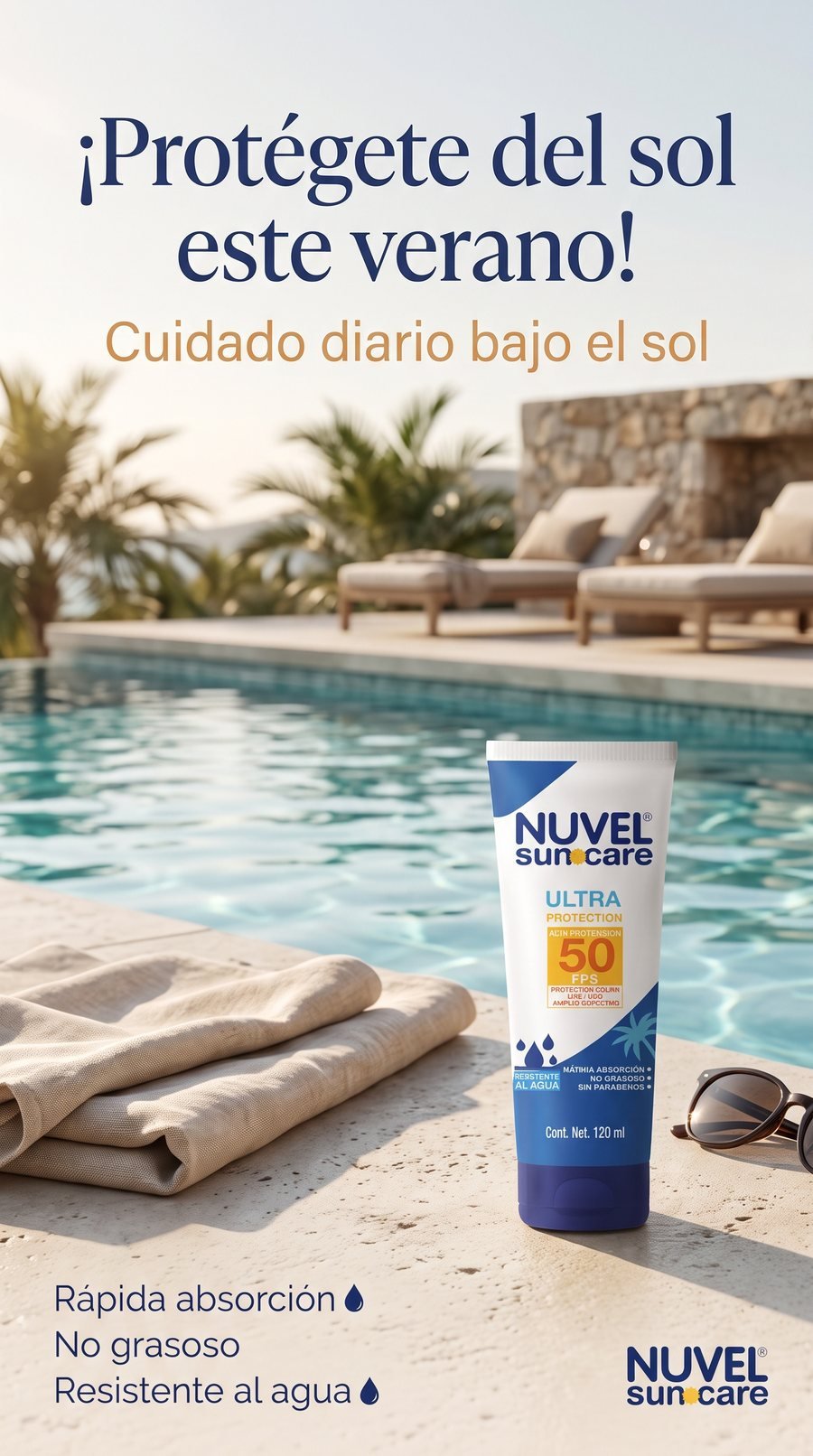 Post de Nuvel Sun Care: Protégete del sol este verano, protector junto a la alberca