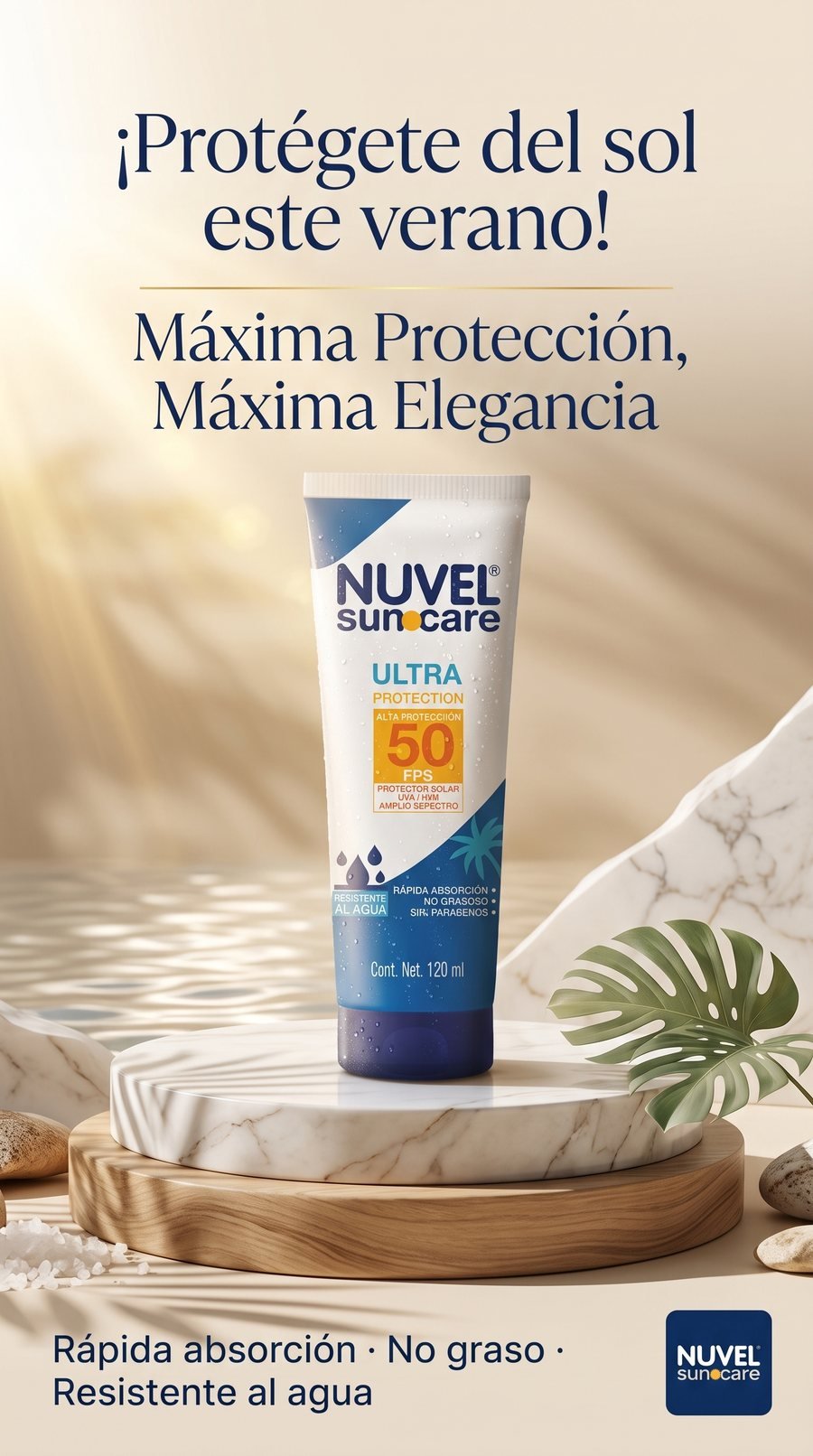 Post de Nuvel Sun Care: Máxima protección, máxima elegancia, protector sobre pedestal de mármol